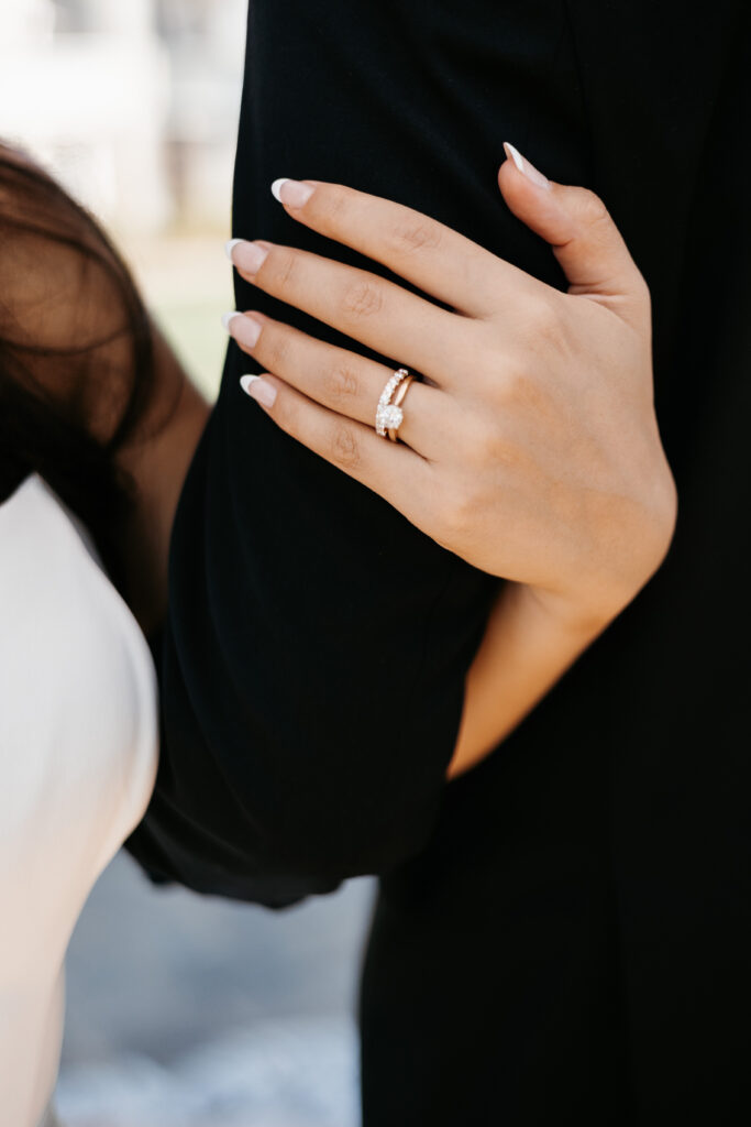 Close up photo of bride's ring during wedding reception at Heritage Bay Golf and Country Club in Naples, Florida. 