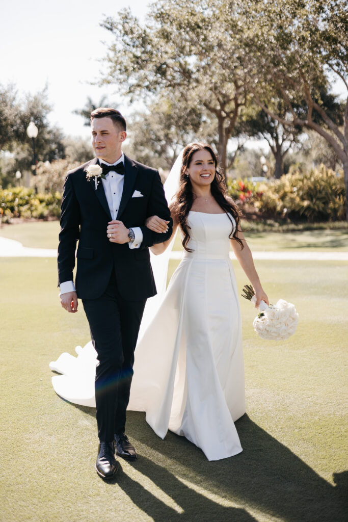 Bride and groom pose for bridal portraits at Heritage Bay Golf and Country Club in Naples, Florida. 