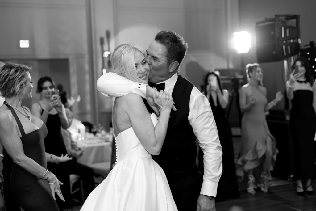 Bride and groom during the reception at their wedding at The Ritz-Carlton Resort in Naples, Florida. 