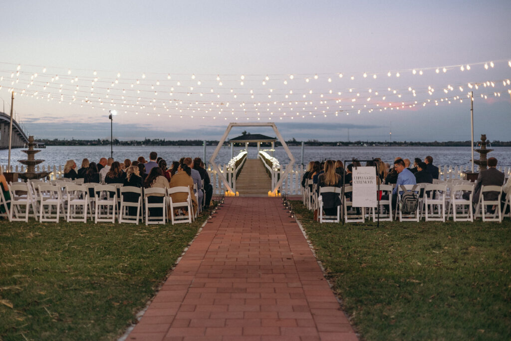 Waterfront wedding ceremony view of The Heitman House in Fort Myers, Florida. 