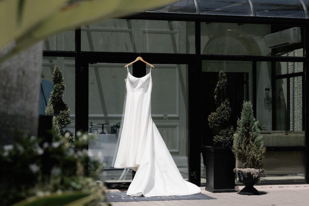 Dress hanging at the Alderman House wedding venue in Florida