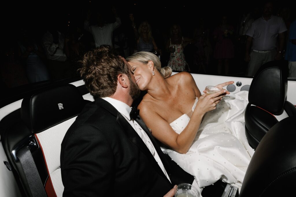 Luxury Port Royal Wedding | Priscila Del Cristo Photo Classic car send-off after ceremony in Port Royal Naples Florida.