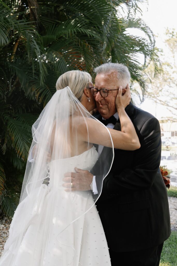 Romantic Port Royal Naples FL | Priscila Del Cristo Photo Emotional first look between bride and father at port royal naples fl home.