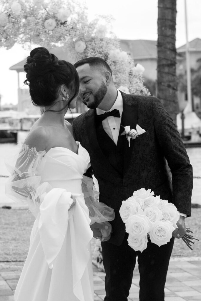 bride and groom sharing an intimate moment after their wedding ceremony in florida