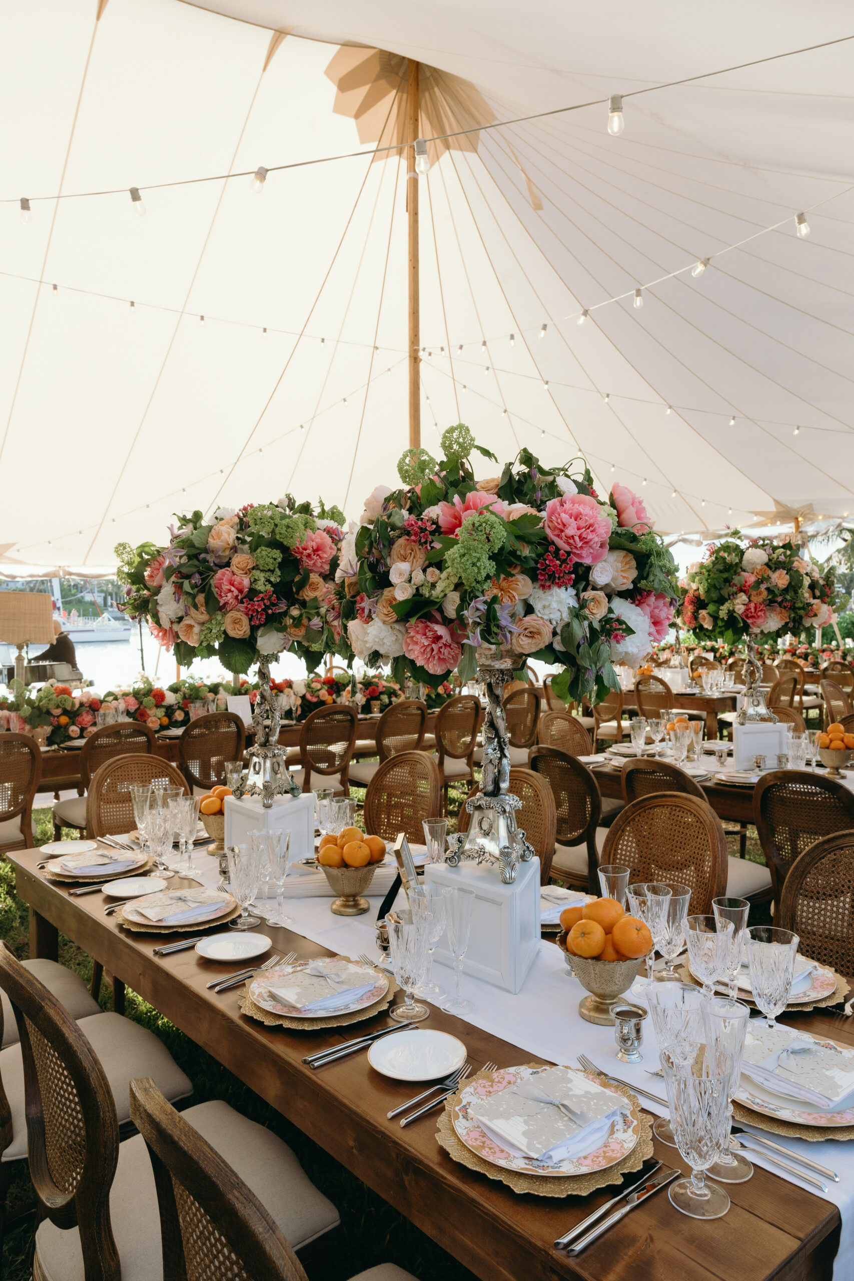 long table setup for a wedding reception at a naples wedding