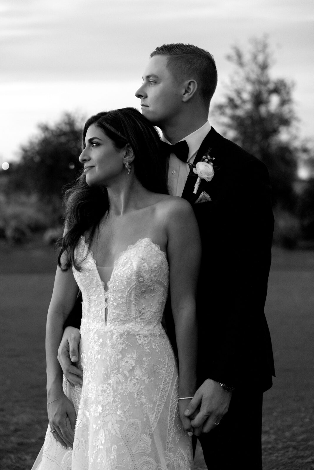 portrait of a bride and groom during their portrait session after getting married in naples