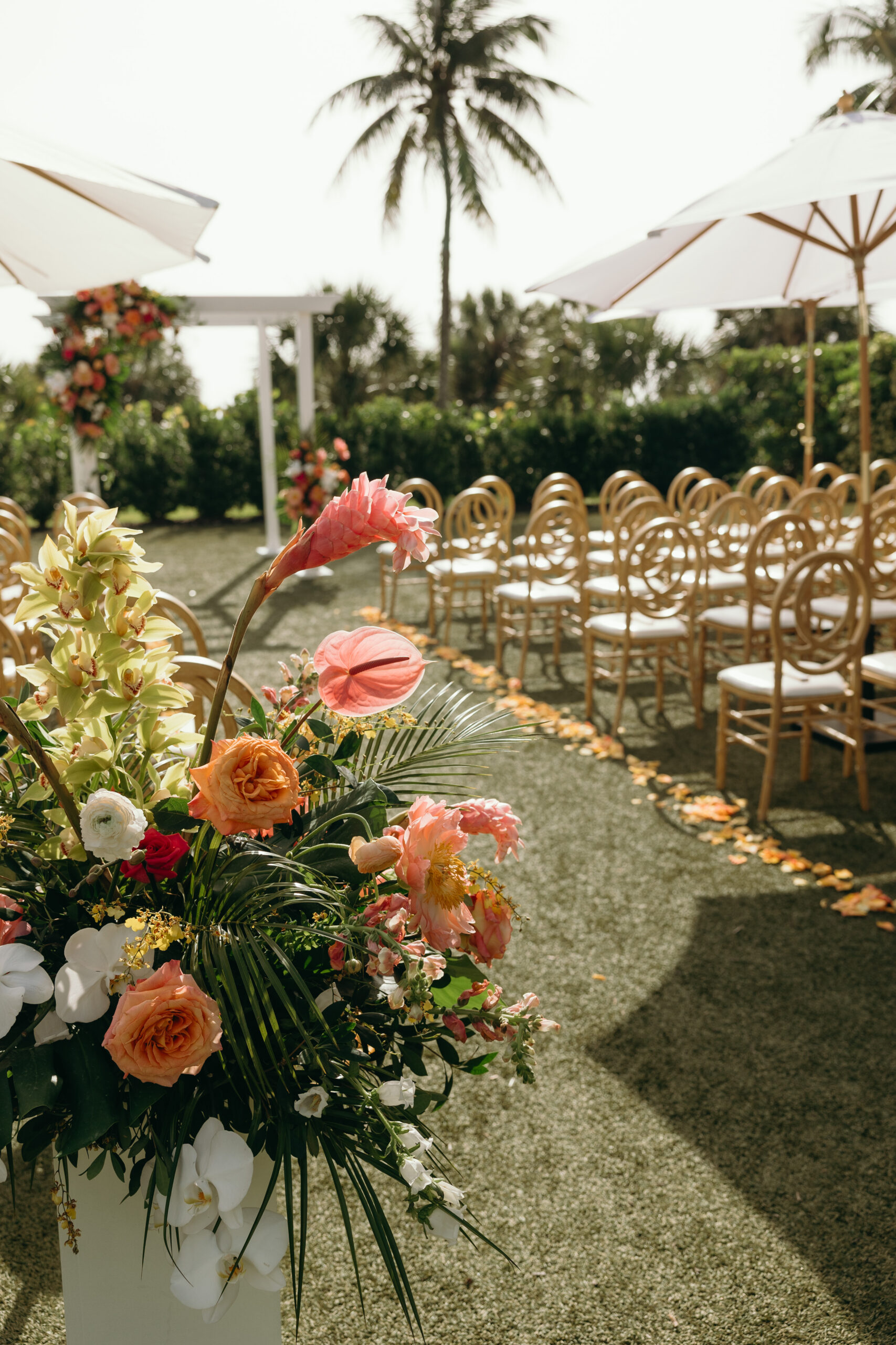 closeup of floral decor at a naples wedding